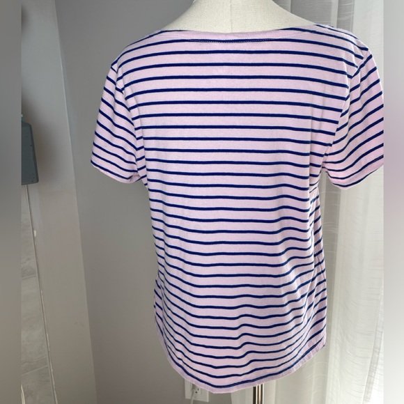 Cinq a Sept Striped Graphic Print Boat Neck Cotton T-Shirt Size Medium - Picture 5 of 8